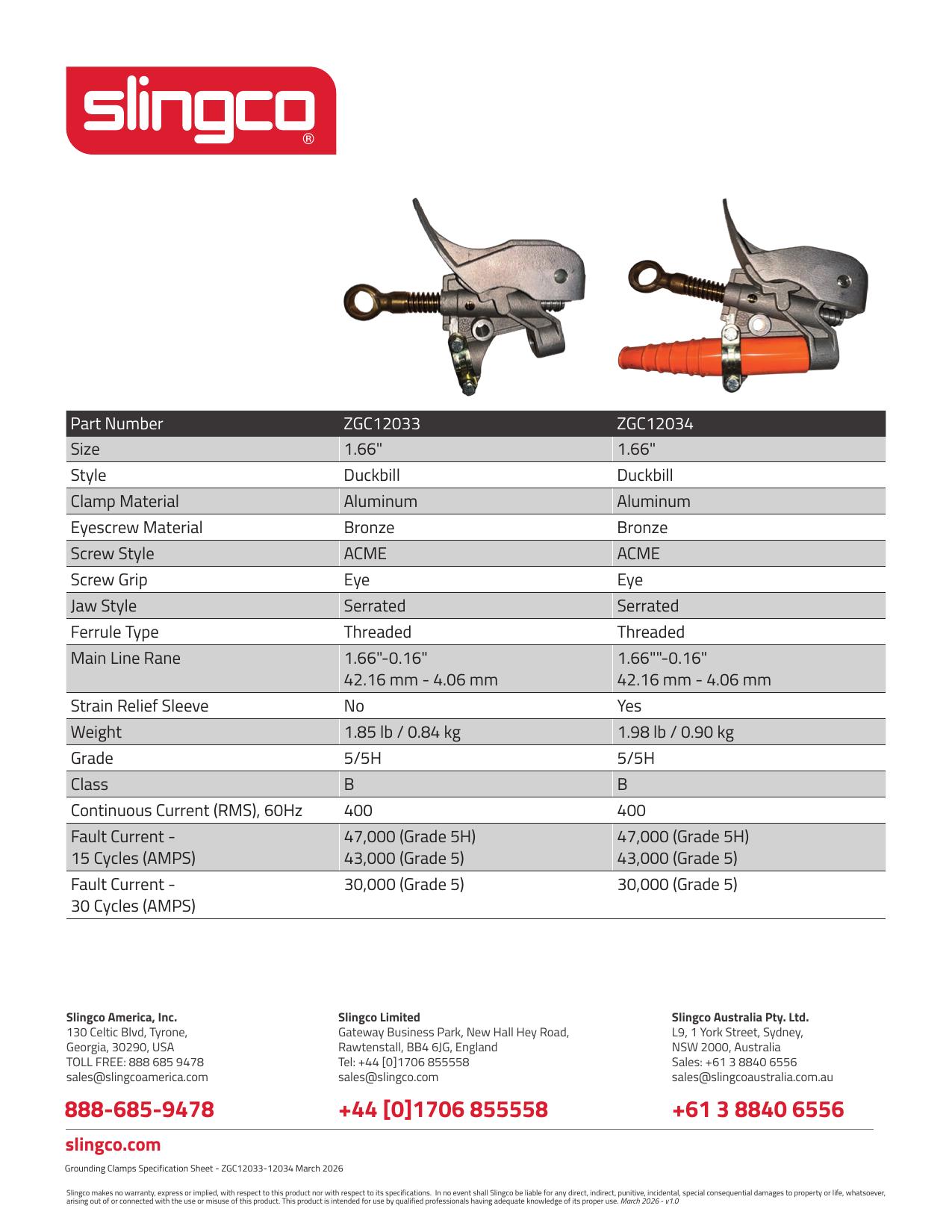 Grounding Clamps Specification (ZGC12033-12034)